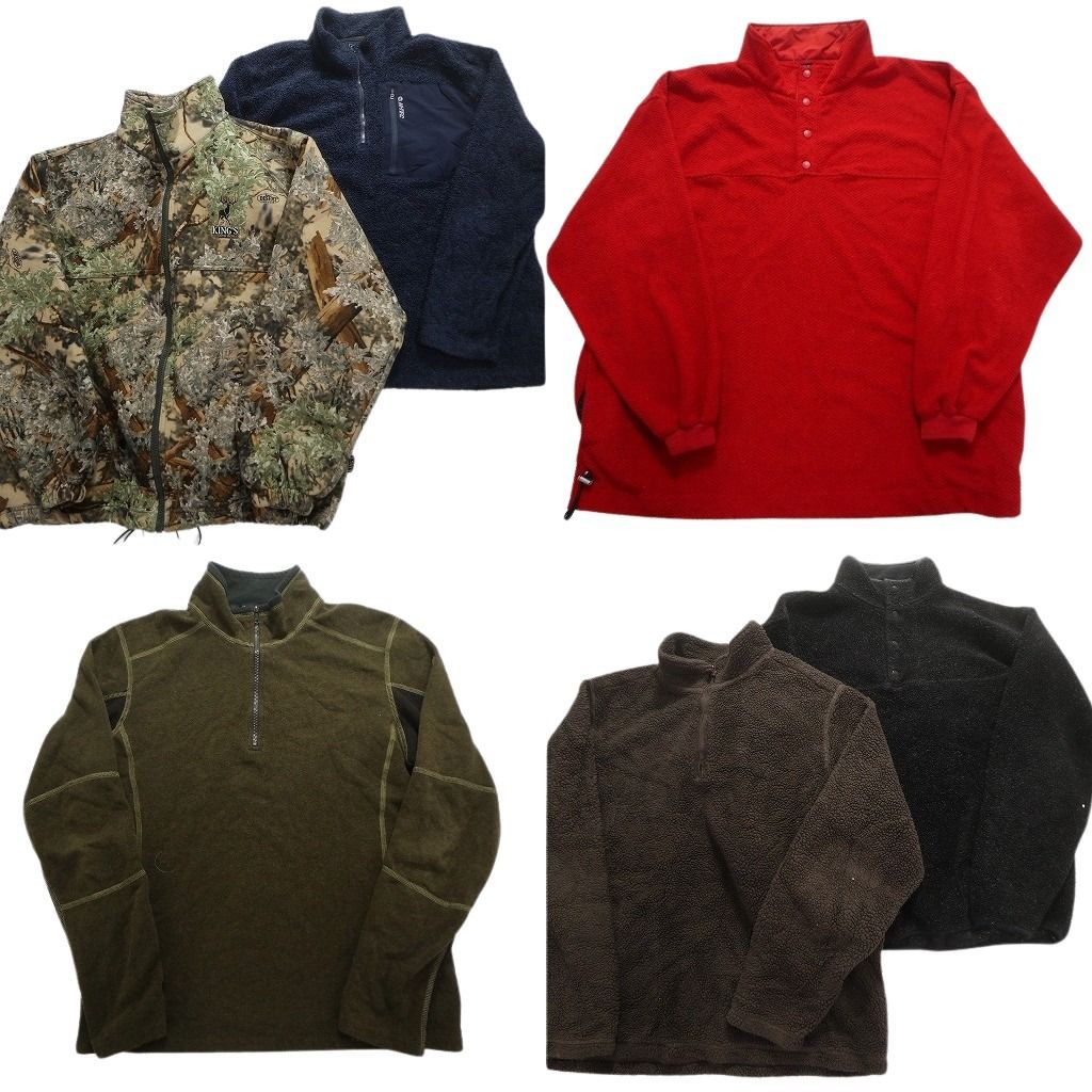 古着卸 まとめ売り フリース 6枚セット (メンズ 2XL ) リアルツリー ハーフジップ フルジップ ハーフボタン 無地 中古 古着 MY4316