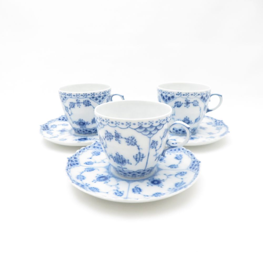 ROYAL COPENHAGEN ロイヤルコペンハーゲン ブルーフルーテッドフルレース デミタスカップ＆ソーサー 3客 セット エスプレッソ モカ テーブルウェア SU13169C2