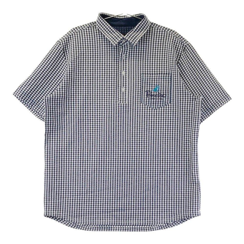 サイズ：LL PARADISO パラディーゾ  半袖ポロシャツ シアサッカー チェック柄 ネイビー系 [240101321427]# ゴルフウェア メンズ ストスト PARADISO パラディーゾ 半袖ポロシャツ ロゴ柄 オレンジ系 LL 中古