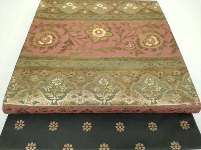 平和屋着物●六通柄袋帯　ロイヤル錦　宮廷華紋　黒地　金糸　正絹　逸品　DAAV6975ps 平和屋着物○六通柄袋帯 ロイヤル錦 宮廷華紋 黒地 金糸 正絹 逸品