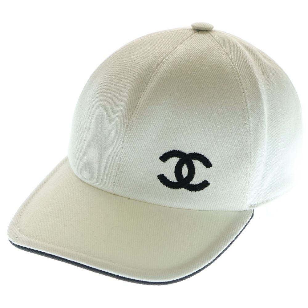 CHANEL シャネル ココマーク ベースボールキャップ ホワイト キャンバス 帽子