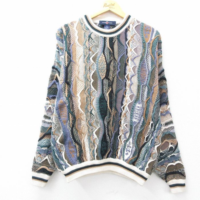 XL 古着 COTTON TRADERS 長袖 セーター メンズ 3Dニット 大きいサイズ コットン クルーネック ベージュ他 カーキ spe 25sep13 ニット