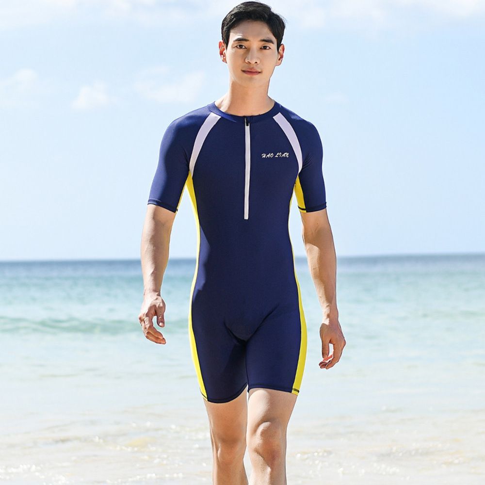 ☆ 9589 네이비/맨 ☆ XL ☆ 피트니스 수영복 남성 수영복 피트니스 수영복 원피스 올인원 피트니스 수영복 반팔 남성 경쟁 수영복 스포츠 수영복 수영 수영 무릎 길이 집업 탄성 심플 트레이닝