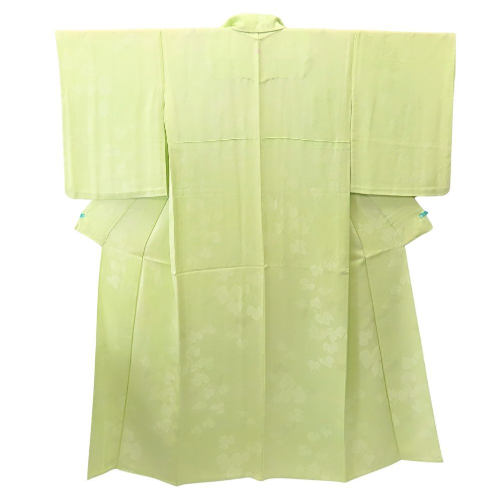 色無地 正絹 金銀糸除く ライトグリーン系 唐草模様 一つ紋 単衣 和装 呉服 和服 きもの レディース 女性