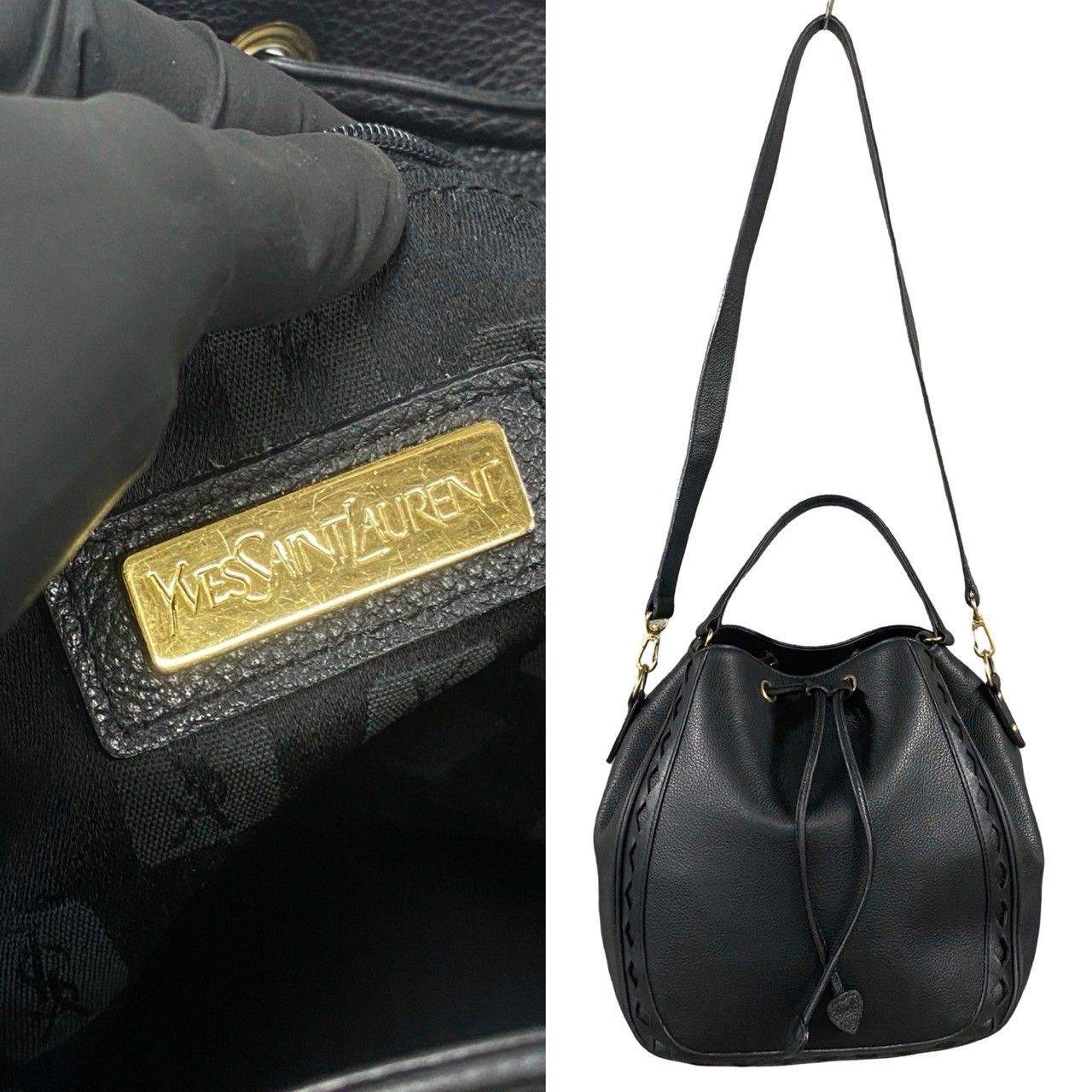 極 美品 イヴサンローラン カットアウト レザー 2way ショルダー 極 美品 イヴサンローラン カットアウト レザー 2way ショルダー