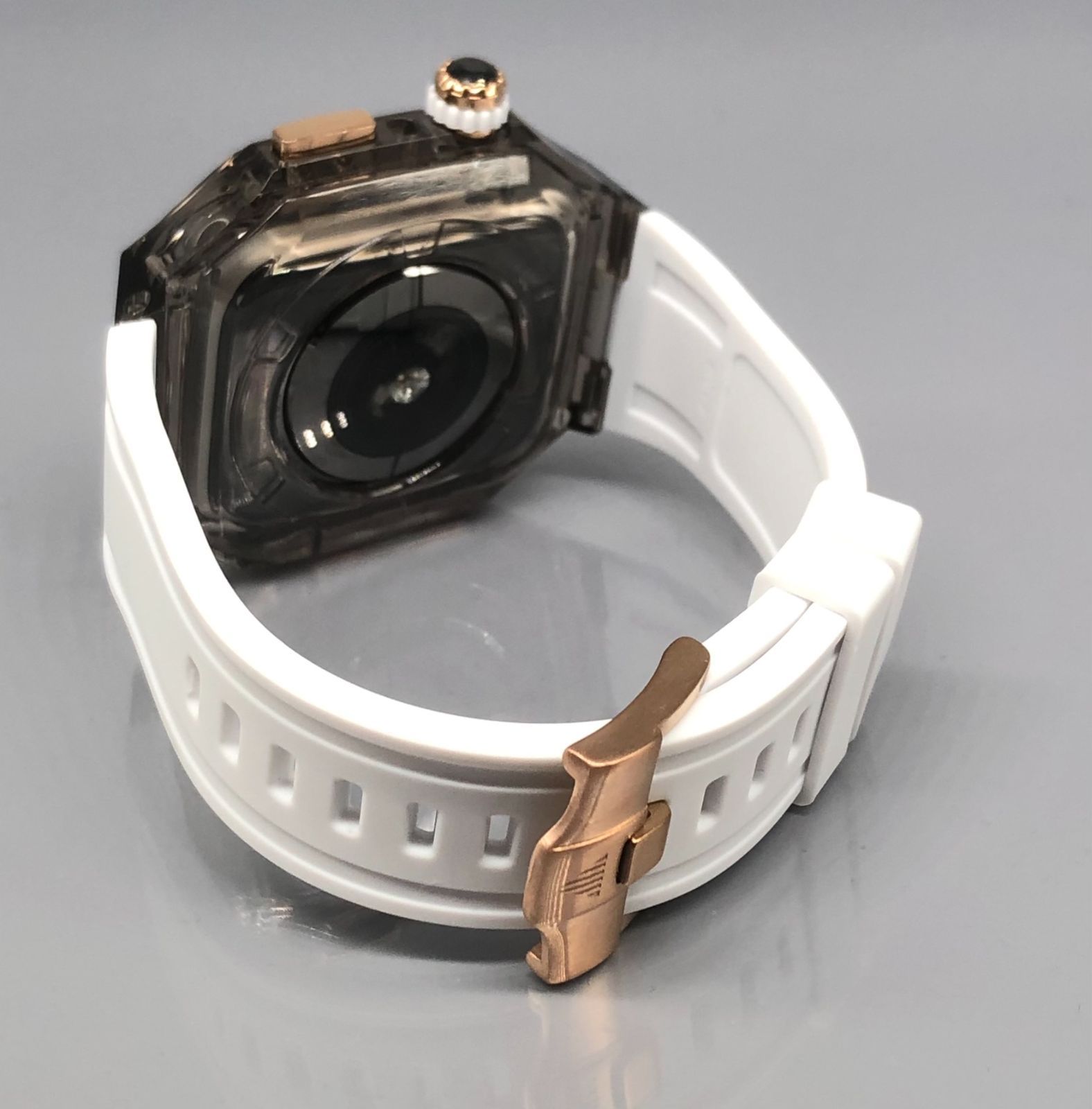 GimelZayin zc rg ブラッククリア　ホワイト★アップルウォッチ ラバーベルト カバー クリア ケース 40mm 41mm 44mm 45mm 46mm 49mm スポーツ メンズ レディース　4スクリュー Apple Watch バンド