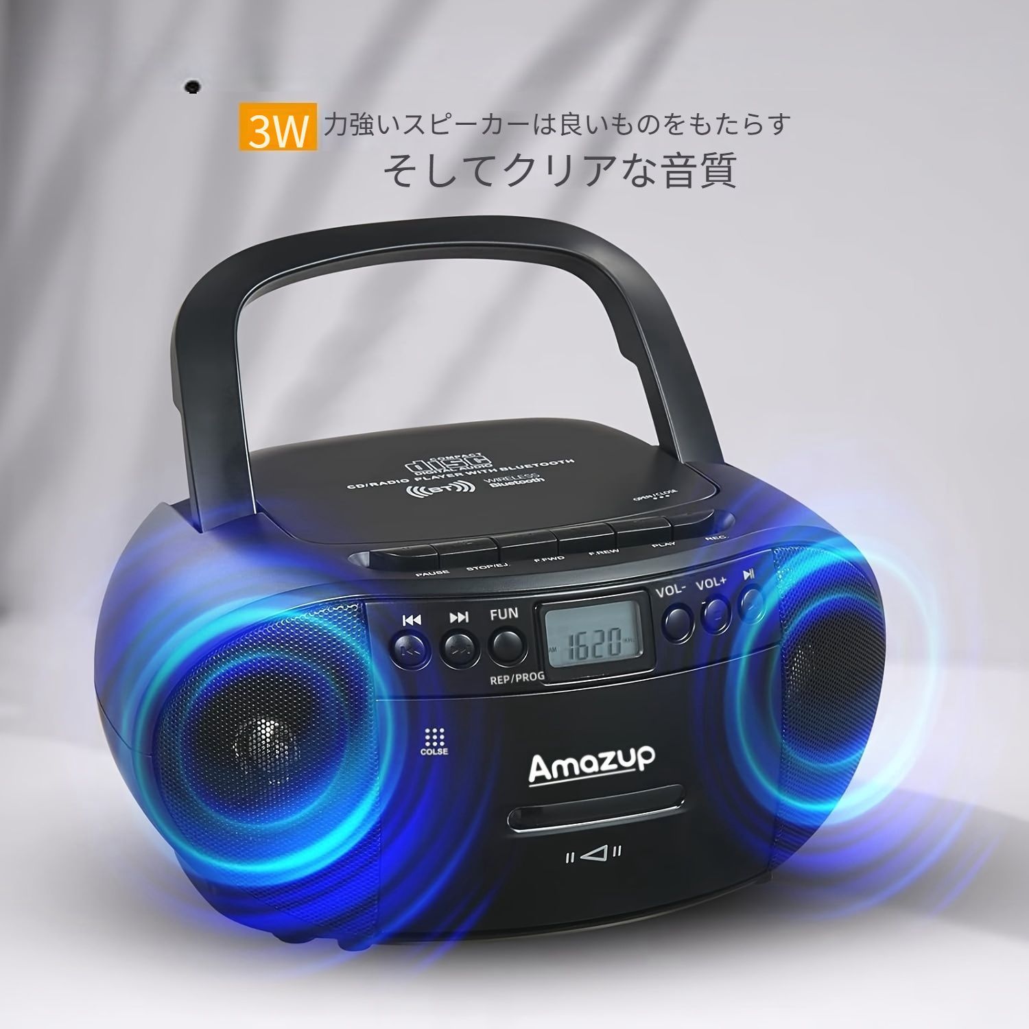 新着商品 多機能CDプレーヤーワイヤレス接続USB再生ステレオデュアルスピーカーAM|FMラジオカセット再生ポータブルステレオステレオヘッドフォンインターフェースリモコンA-Bリピート録音機能nMe