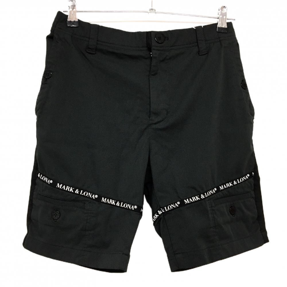 価格 マークアンドロナ ハーフパンツ 黒 織生地 ロゴテープ スカル メンズ 44 S ゴルフウェア 2025年 木村拓哉着用モデル MARK＆LONA