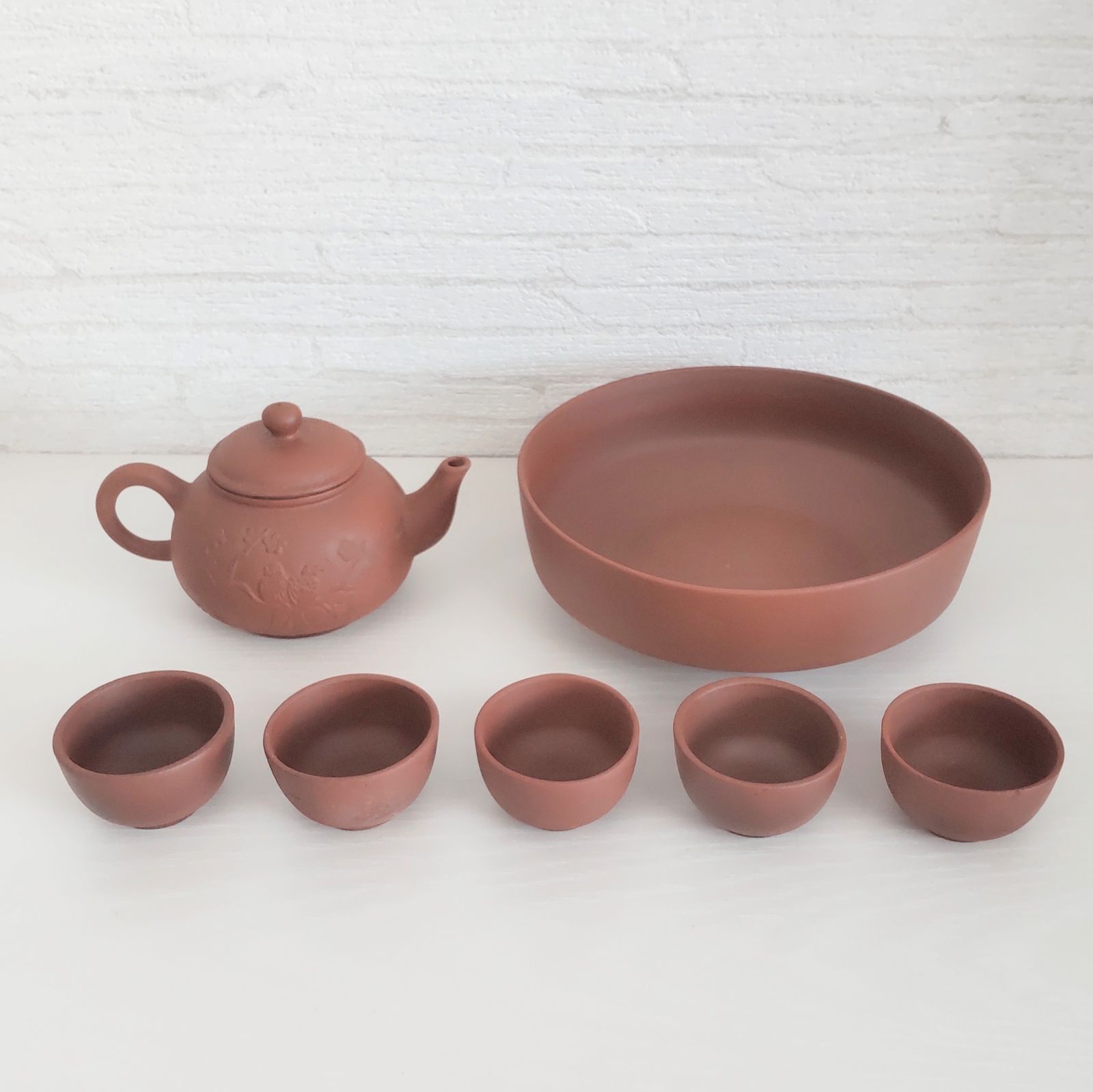 特別処分価格】中国茶器セット：茶壷 (急須), 茶杯 (湯呑) 5客, 茶船