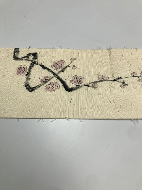 A5 梅の花模様 金糸 白色 六通 正絹 フォーマルな名古屋帯 中古】名古屋帯 正絹 白地に梅模様 A5 梅の花模様 金糸 白色 六