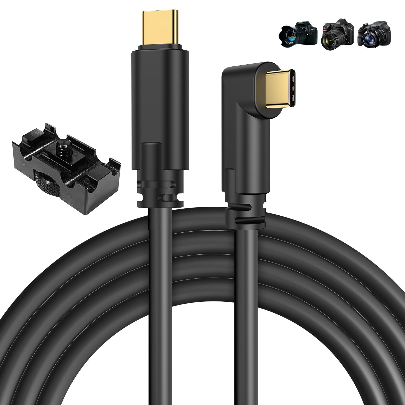 USB-C ケーブル 5M L字型 USB-C to C テザー撮影ケーブル カメラ接続用 USB3.0データ転送 Lightroom対応 充電しながら撮影できる 対応Canon/Nikon/Sony/Panasonic/Oculusデジタルカメラ/Quest