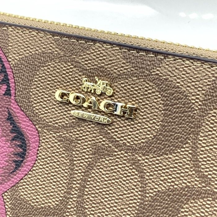 COACH コーチ 長財布 PVCレザー ラウンドファスナー シグネチャー COACH コーチ ブラウン 長財布 シグネチャー ラウンドファスナー