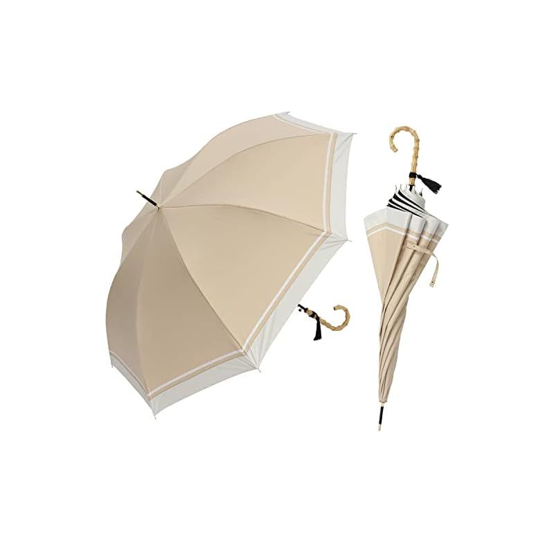 assa 日傘 ワンタッチ レディース 長傘 大きい バンブーハンドル 58cm ワイド 大判 Lサイズ ジャンプ傘 UVカット 100 遮光 遮熱効果 晴雨兼用 FJL004|キャメル 0