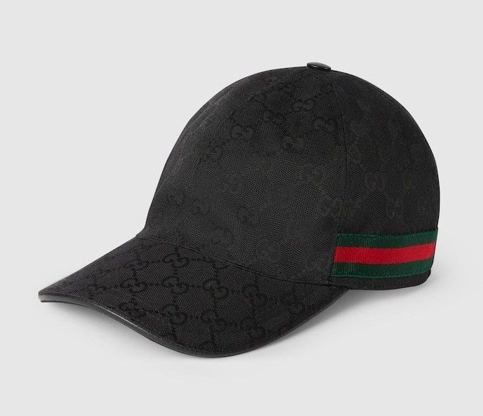 GUCCI ブラック ベースボールキャップ ストライプ付き GUCCI｜グッチ ウェブ ストライプ付き GGキャンバス ベース
