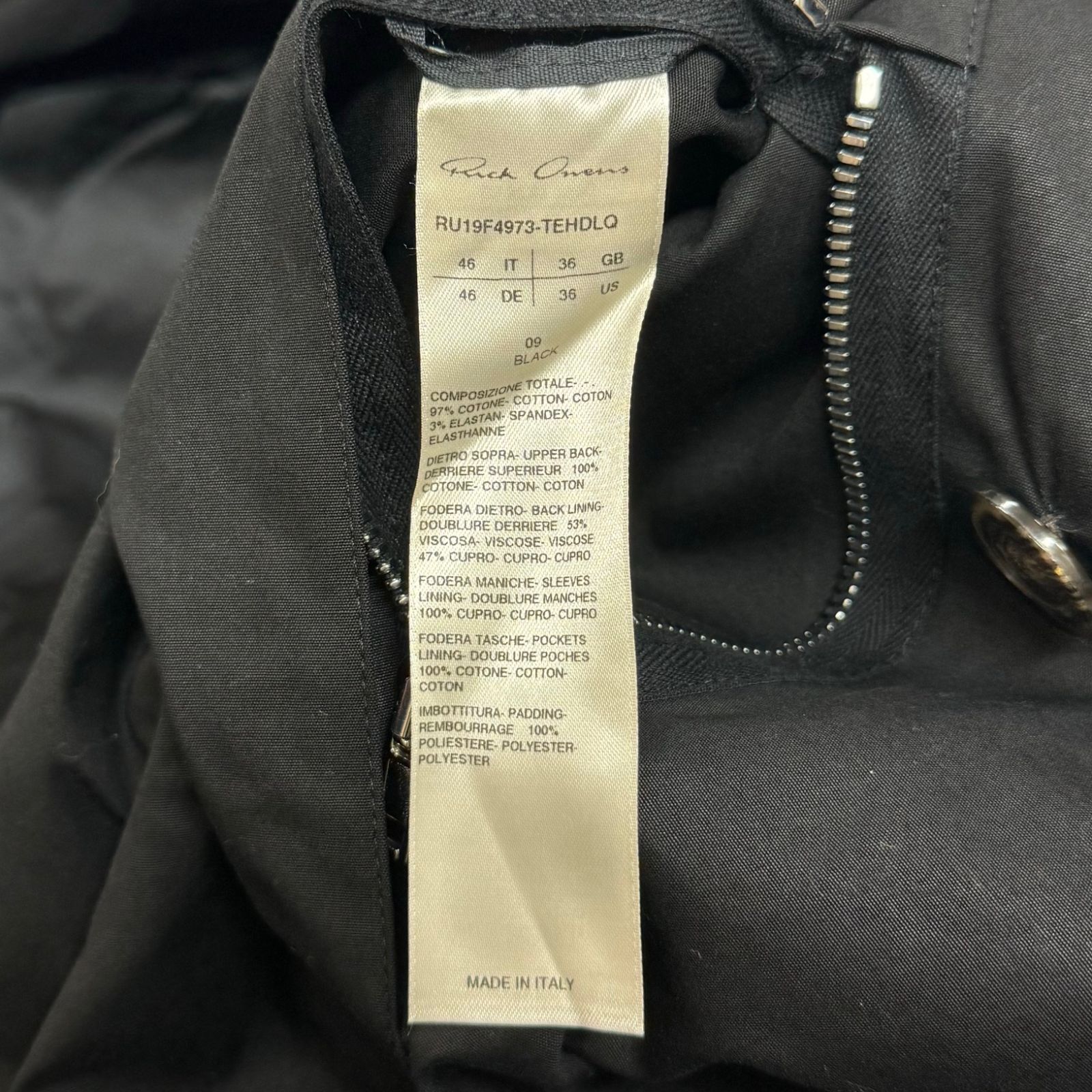 国内正規 Rick Owens 19AW RU19F4973-TEHDLQ ダブル 中綿 コート