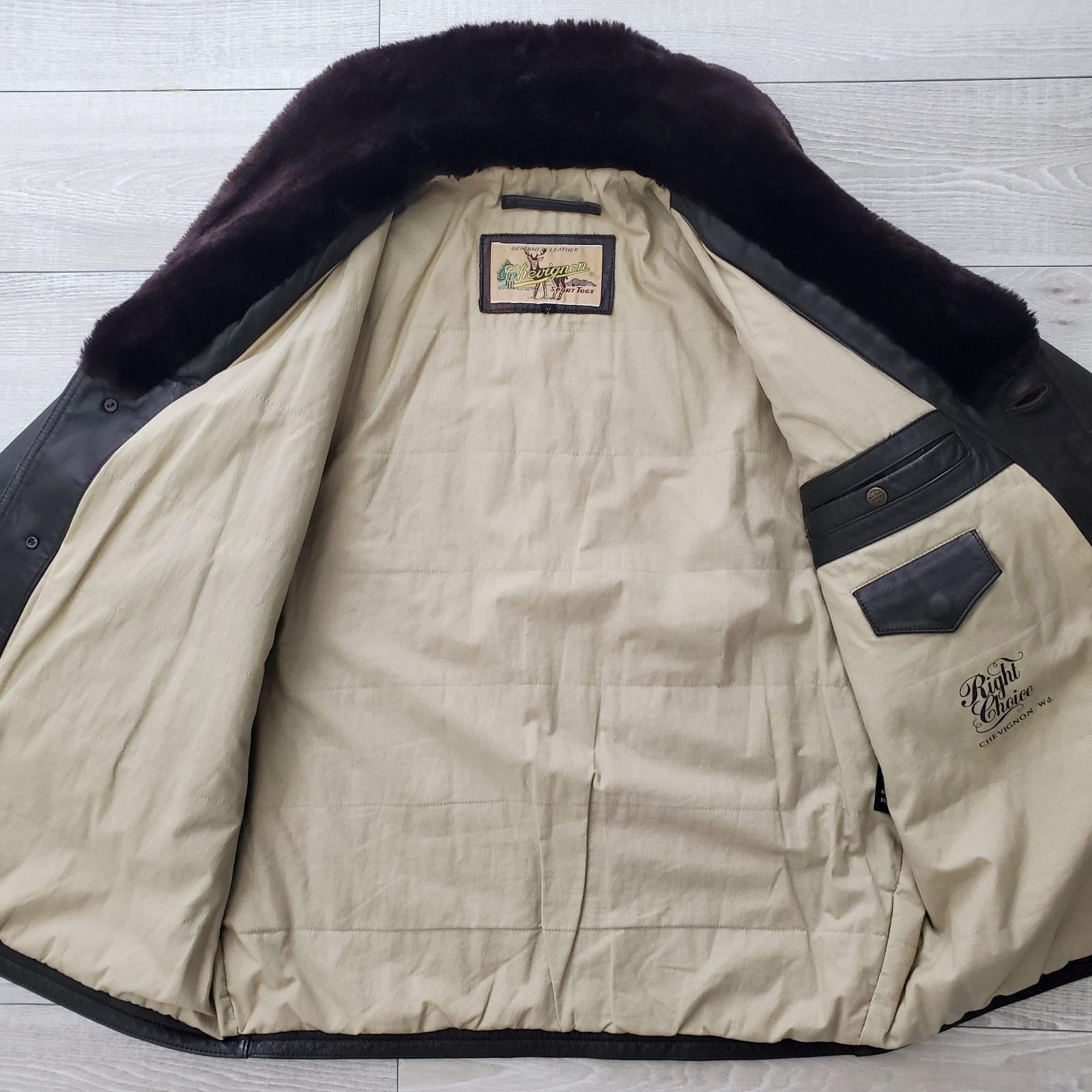 80s 90s CHEVIGNON シェビニオン レザー カーコート フランス Chevignonシェビニオン□美品 1990s vintage 名作 羊革×ムートン襟