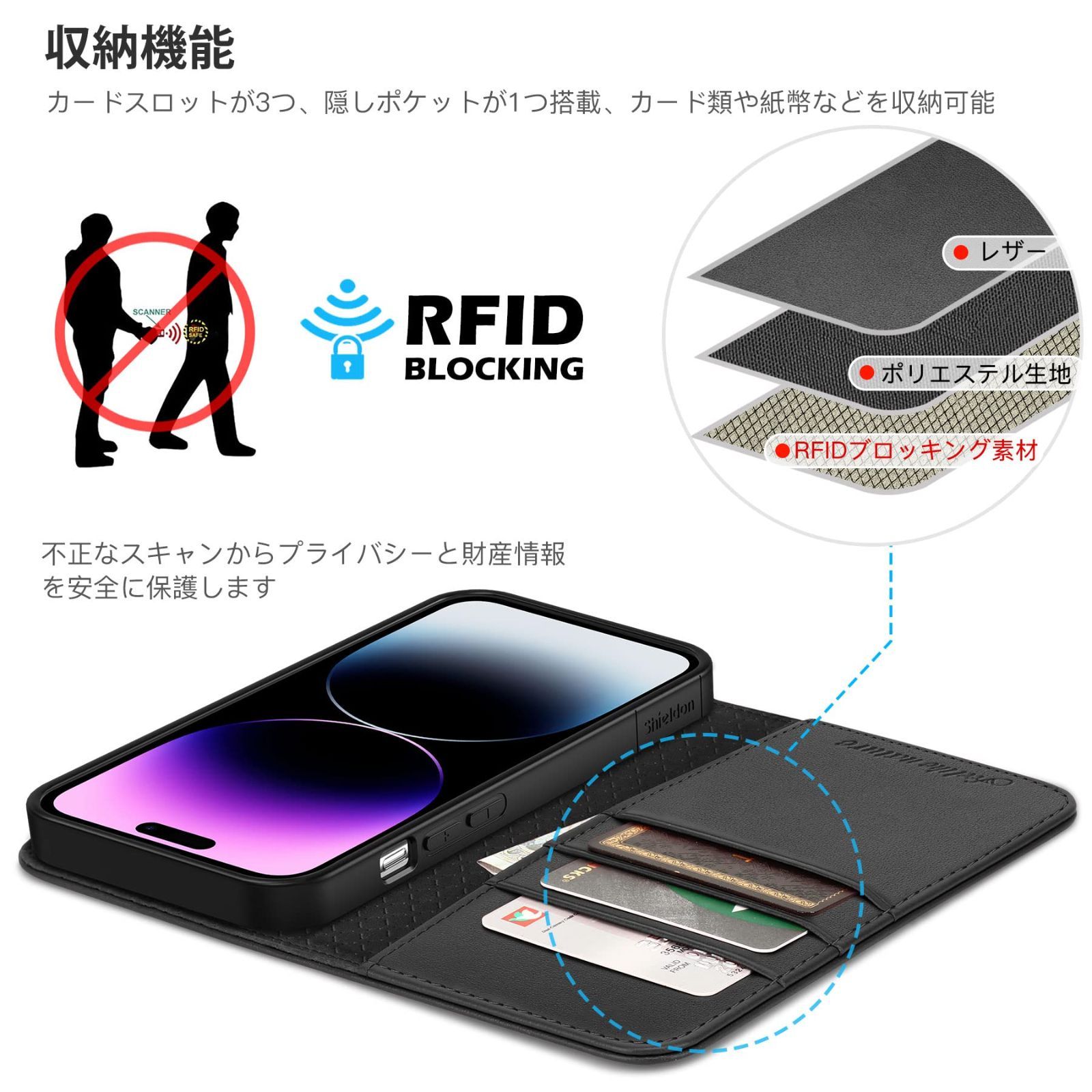 色: ブラック】SHIELDON iPhone14 Pro Max ケース 手 - Hroad's shop ...