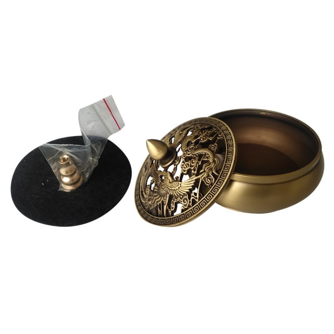 銅器 龍鳳香炉 風水グッズ  小物 装飾品 彫刻 工芸品 美術品 置物 林明志 透彫りブロンズ『吉祥龍鳳香炉』 | 東京書芸館公式通販