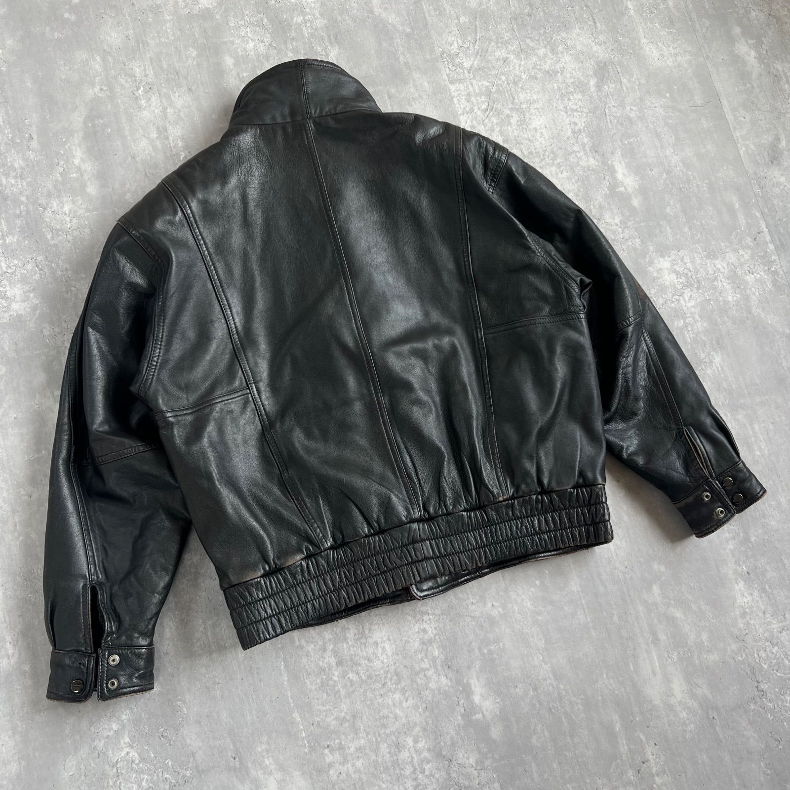 80s VINTAGE 羊革 スタンドカラー ダブルライダースジャケット Mサイズ