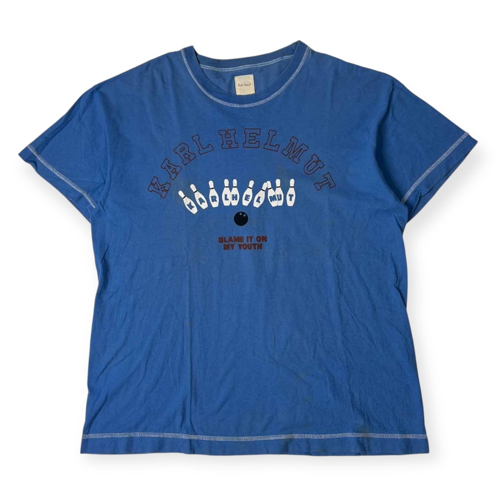 Karl Helmut Karl Helm Bowling Design Short Sleeve T-shirt/Blue Mens
