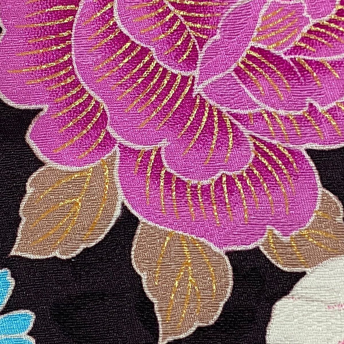 送料無料も! 振袖 身丈170.5cm 裄丈68.5cm L 袷 牡丹 草花 刺繍 箔 茶紫 正絹 モードスタイル