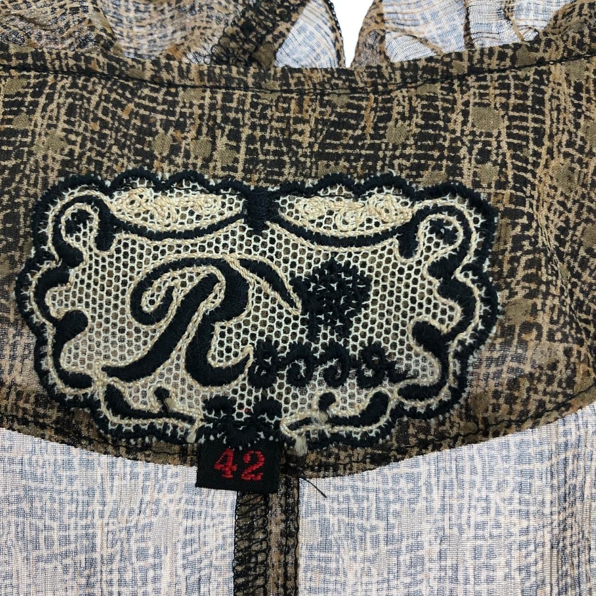 import Rossa インポートロッサ 長袖 フリル ブラウス 良好 サイズ:42  ブラウン シルク レディース  トップス シアー素材 良好 import Rossa インポートロッサ 長袖 フリル ブラウス