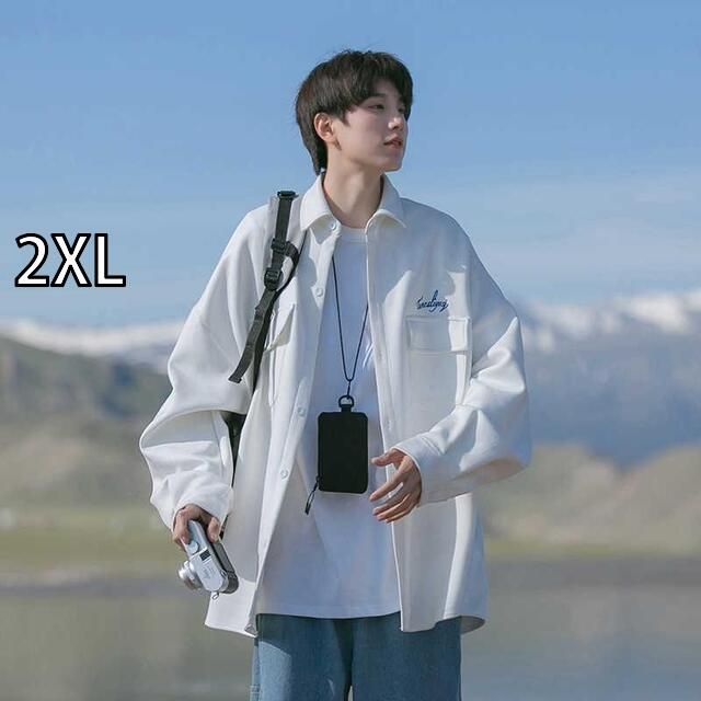 定番人気，得価 [2XL]春 コーデ メンズ 用 服 シンプル ファッション オシャレ 大人 かっこいい 紳士服 カジュアル 長袖 シャツ ジャケット スエード ホワイト 春秋  カジュアル 通勤スタイル 重ね着コーデ ゆ その他