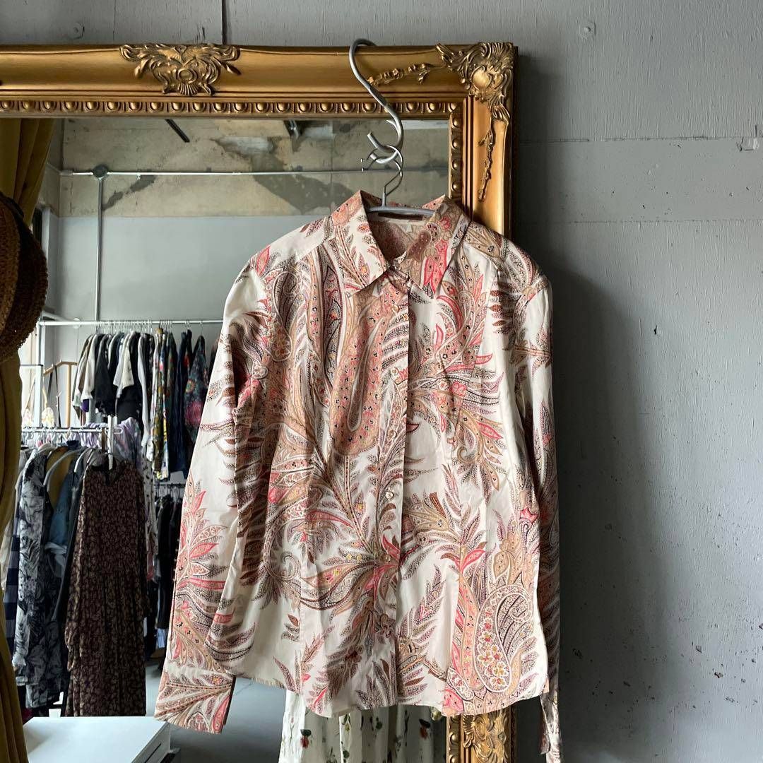 ETRO エトロ 花柄 総柄 ブラウス シャツ トップス 長袖 ４８ 大きめ レディース お呼ばれ デート オフィスカジュアル 食事会 可愛い お出かけ 上品
