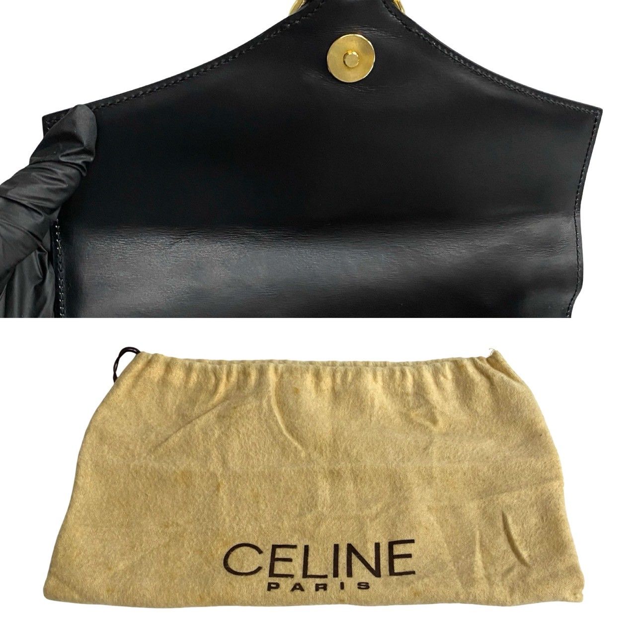 極 美品 保存袋付 CELINE セリーヌ ガンチーニ ロゴ 金具 カーフ 