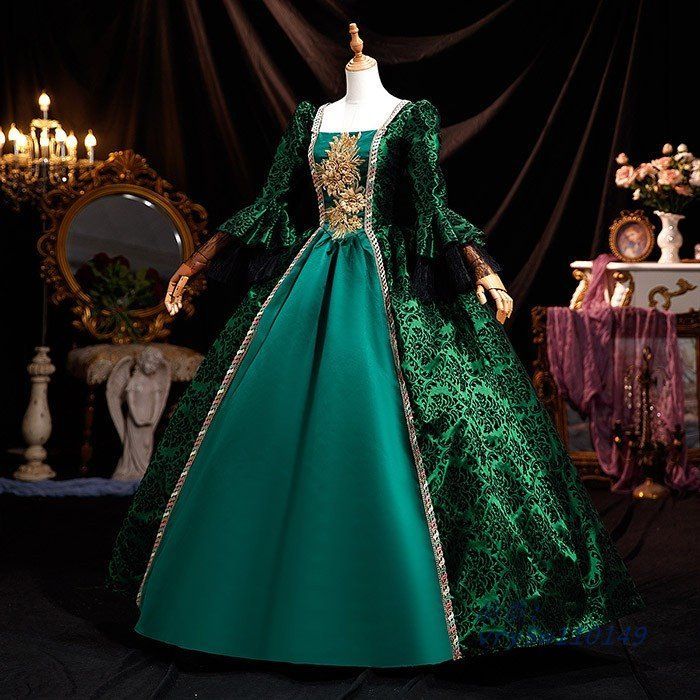 貴婦人 貴族 ドレス 中世ヨーロッパ お姫様 女王様ドレス ロングドレス カラードレス 豪華なドレス ステージ衣装 舞台衣装 王族服 プリンセスライン オペラ声 特別価格お手頃な ブルー 青 ドレス+３層パニエ 貴婦人 女王様ドレス