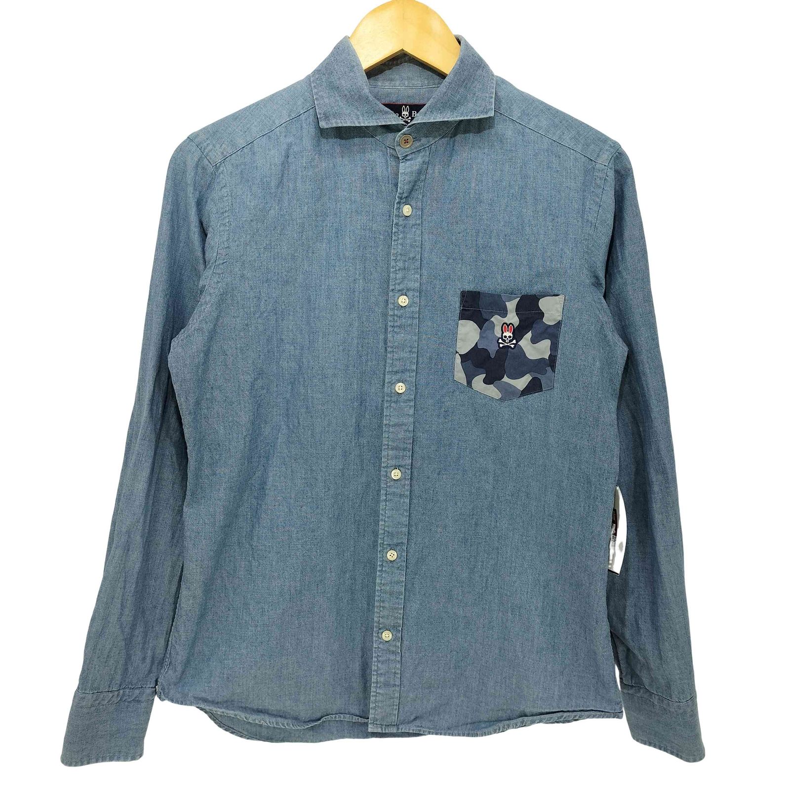 サイコバニー Psycho Bunny 柄切替デニムL/S シャツ メンズ M サイコバニー Psycho Bunny 柄切替デニムL/S シャツ メンズ M