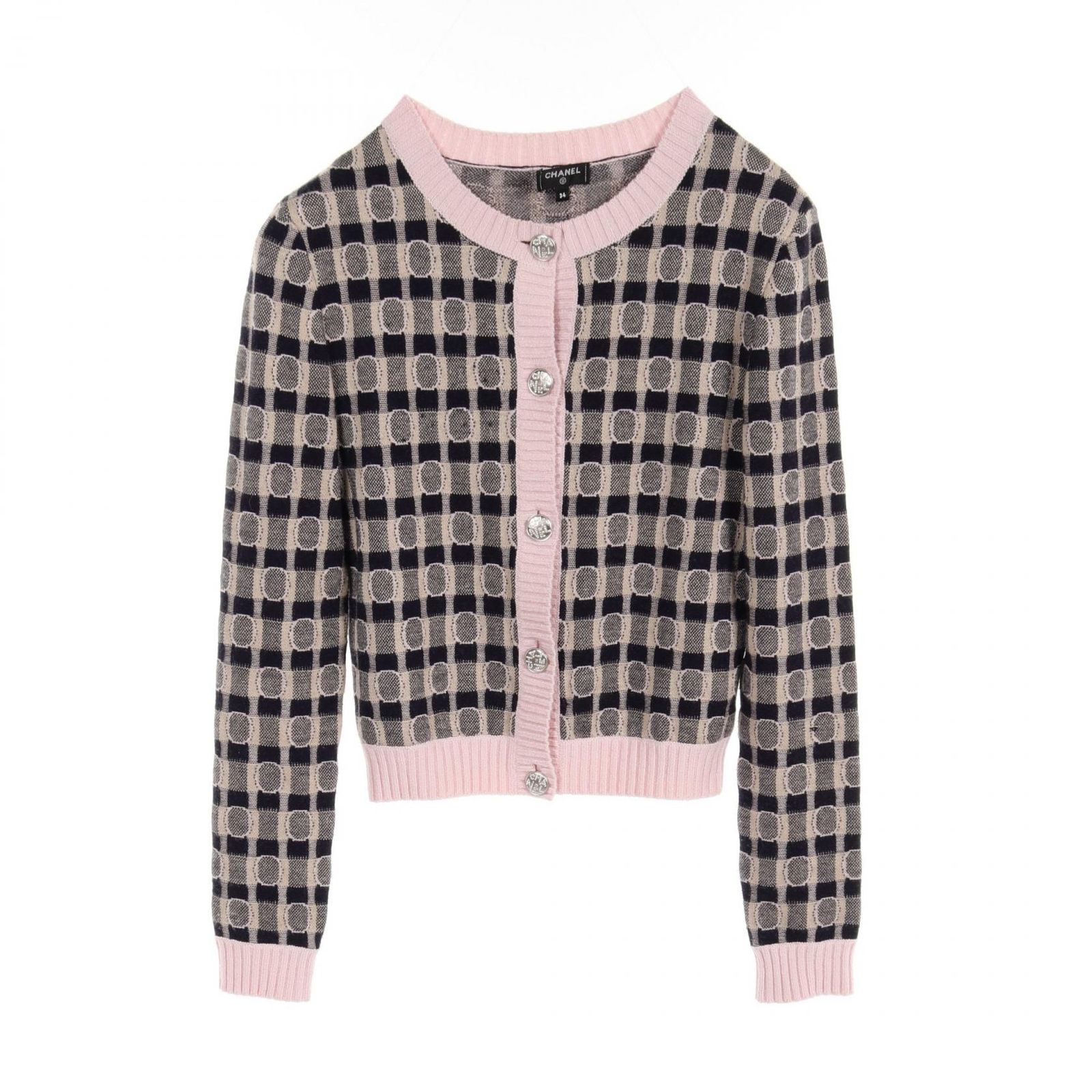 シャネル CHANEL カーディガン ロゴボタン カシミヤ ウール ロゴボタン カーディガン カシミヤ ウール シルク ライトピンク ベ レディース Used B
