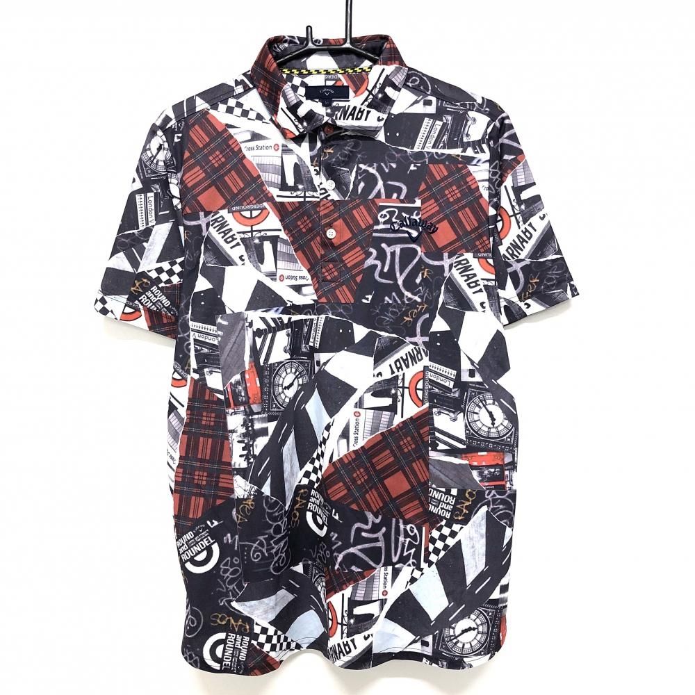 【超美品】キャロウェイ 半袖ポロシャツ グレー×レッド 総柄  メンズ LL ゴルフウェア Callaway