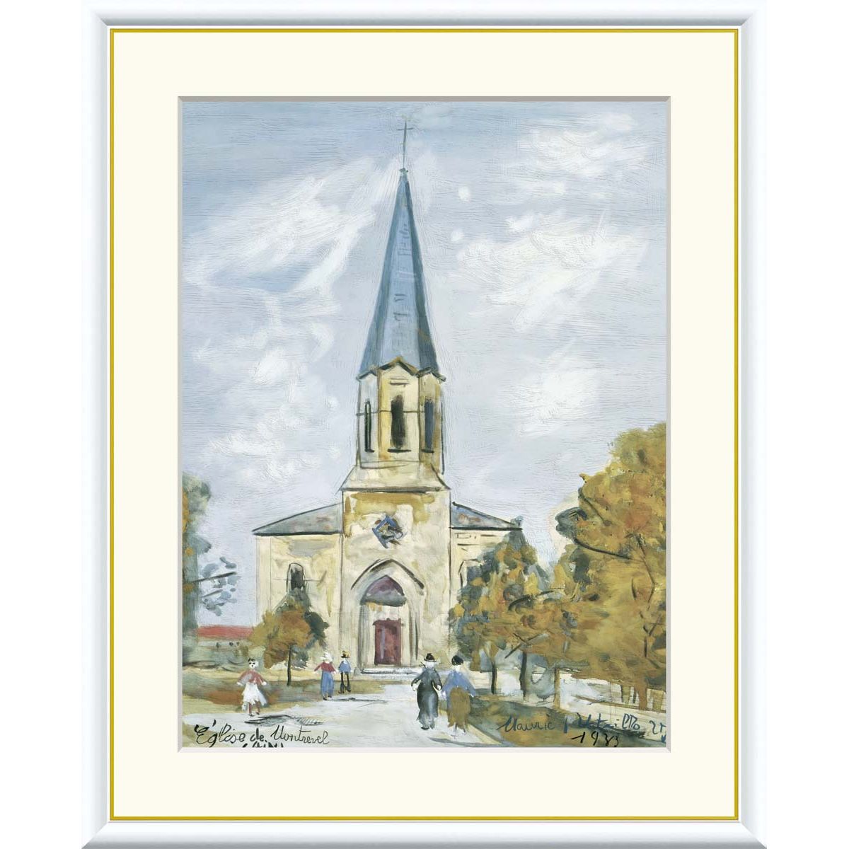 モーリス・ユトリロ、【ニーロンの教会】、希少画集画、状態良好、フランス巨匠 絵画 世界の名画 モンルヴェルの教会 モーリス・ユトリロ 額入り