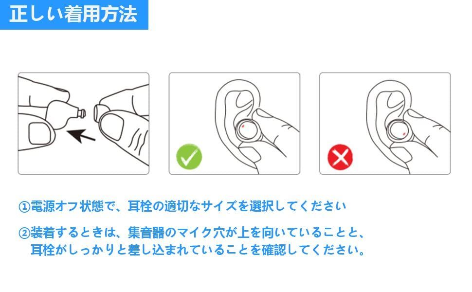 集音器 USB充電式 8チャンネル 音量調節 イヤーピース4種類付属