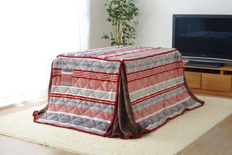 イケヒコ こたつハイタイプ用掛けふとん 長方形 ニードル 約235×290cm レッド ボーダー 6823399