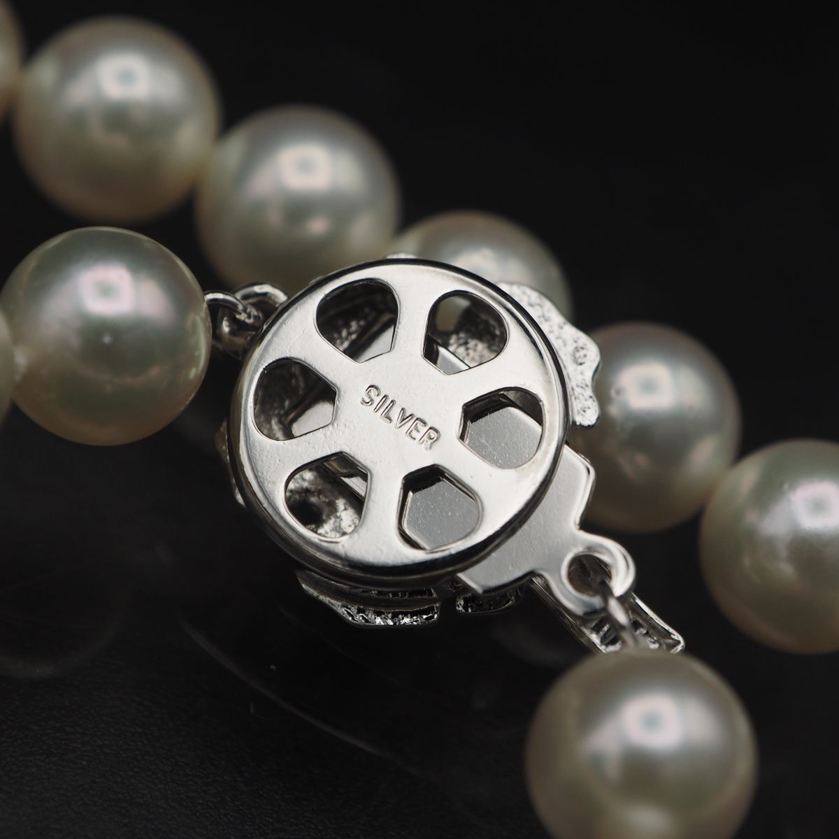 S253 本真珠 7.6mm珠 パール SILVER刻印 ネックレス デザイン シルバー 6月誕生石