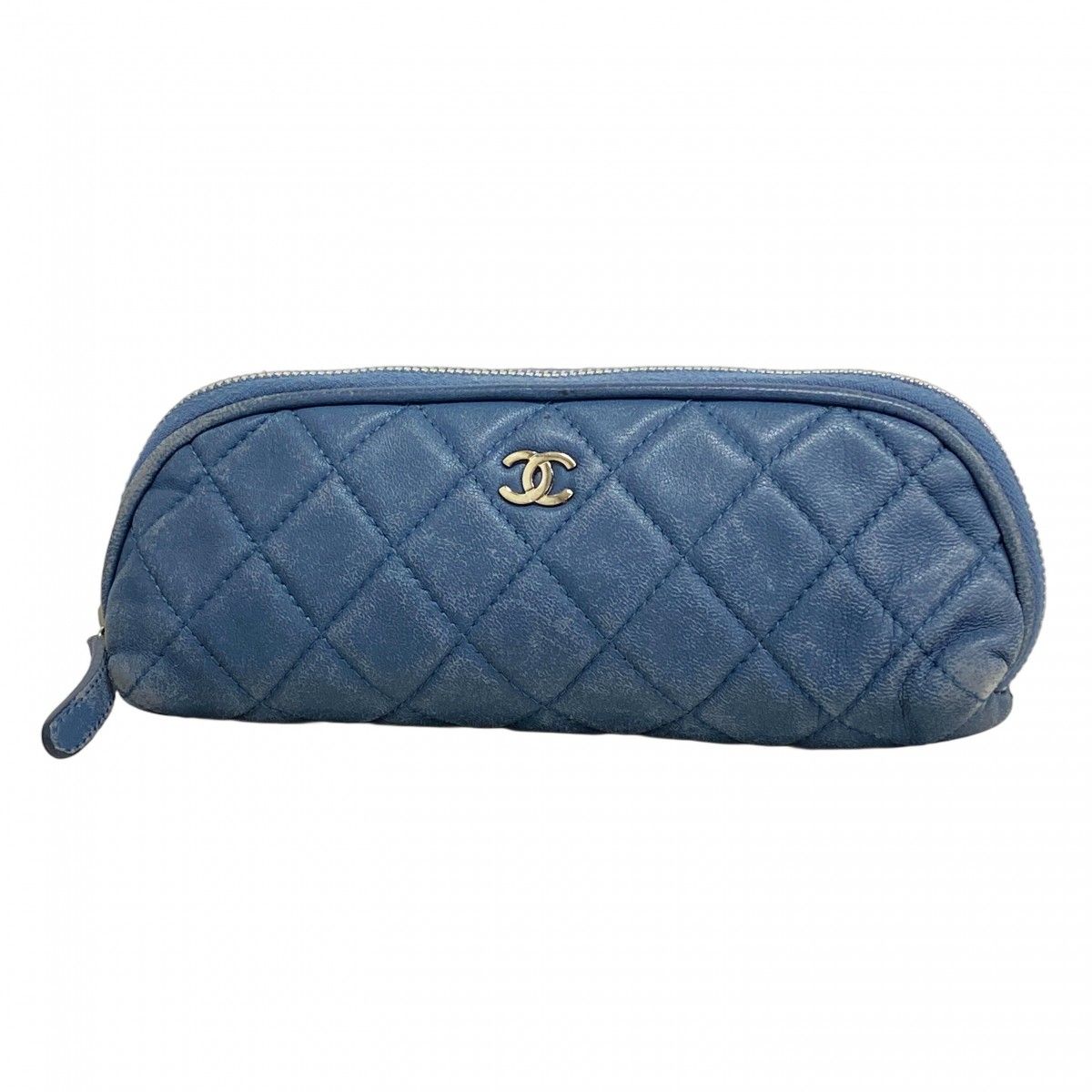 5mb2367-h シャネル ポーチ マトラッセ ラムスキン ブルー シルバー金具 レディース