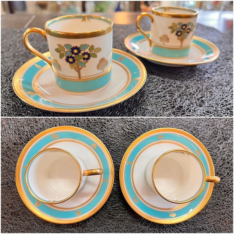 Noritake OASIS VERT カップ&ソーサー 2客セット コーヒー ティー 金彩-