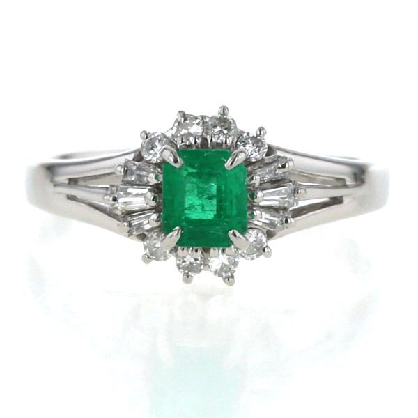 Pt900 プラチナ リング エメラルド 0.45ct ダイヤモンド 0.24ct 
