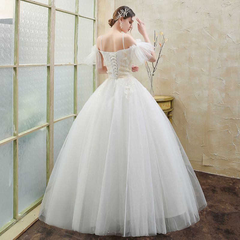 ラスト1個 一字肩 森系 軽婚纱 ウエディングドレス 主婚纱 法式 新娘 超仙 出門纱