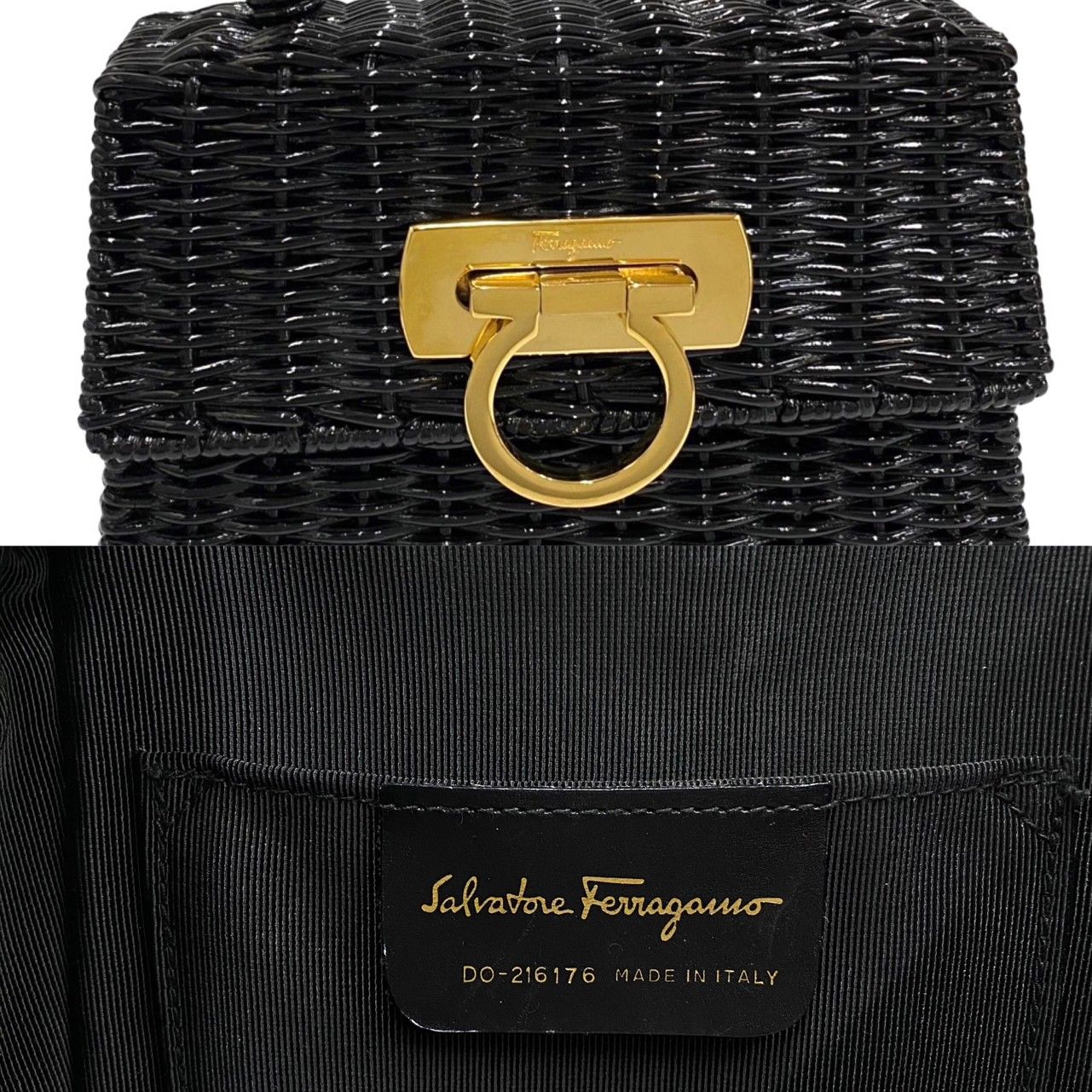 ほぼ未使用 Salvatore Ferragamo サルヴァトーレフェラガモ ガンチーニ 金具 ラタン ミニ ハンドバッグ かごバッグ ブラック  16919 - メルカリ