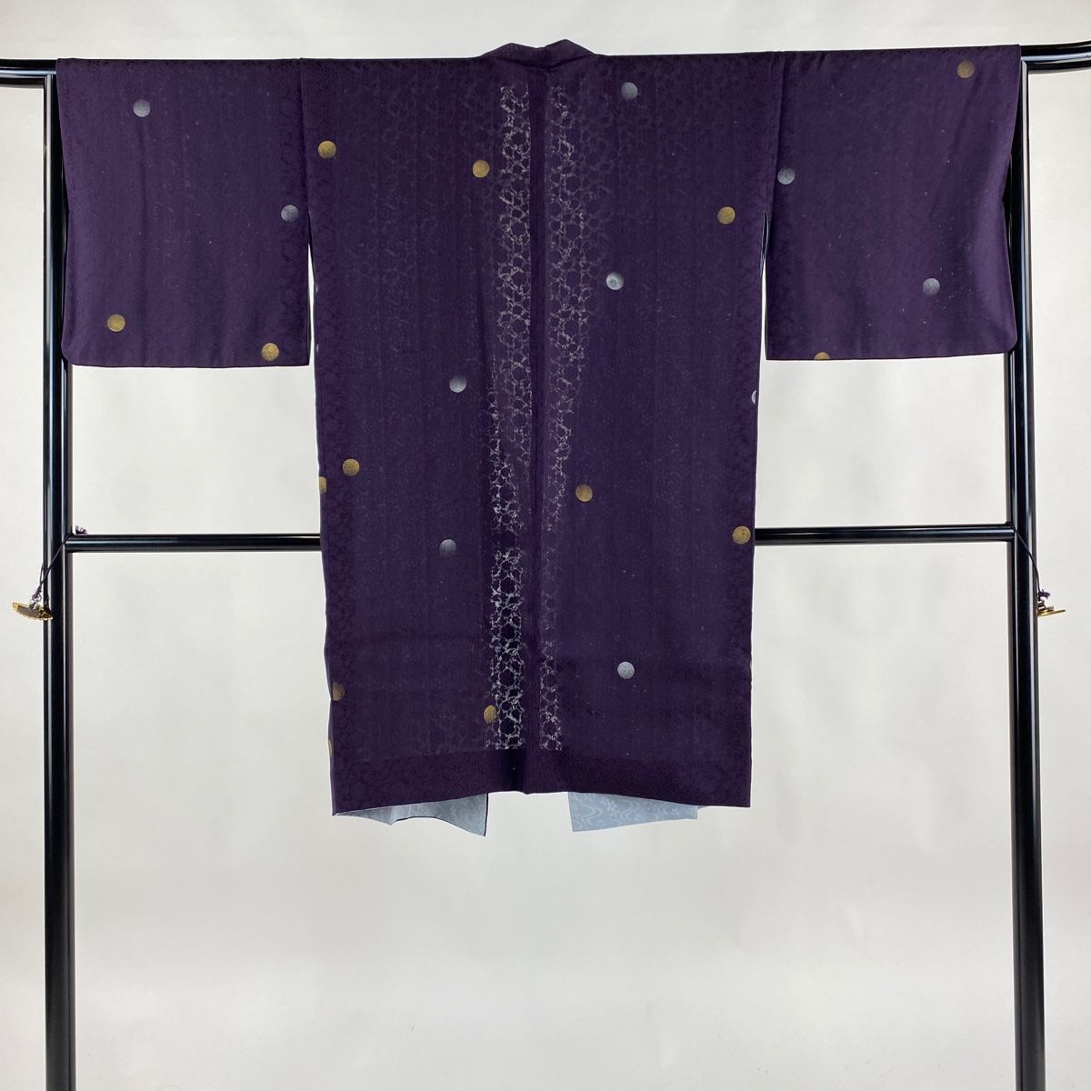 道中着 身丈102.5cm 裄丈65.5cm M 和装コート 着物衿 リバーシブル 丸文 草花 紫 正絹 名品