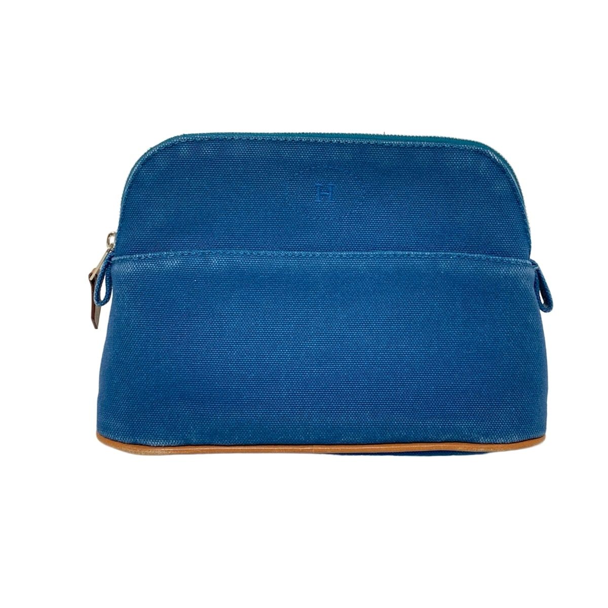 HERMES エルメス ポーチ ボリードポーチ20 ネイビー×ライトブラウン レザー