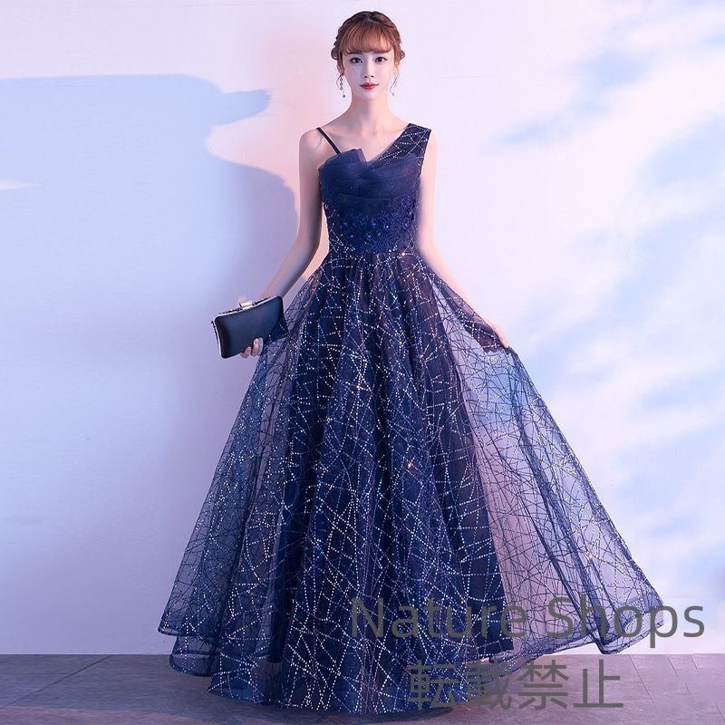 ブライズメイド フォーマルドレス 花柄刺繍 星空プリント パーティー 演奏会用 ロングワンピース 卒業式 お呼ばれ 透け感袖デザイン idcp22