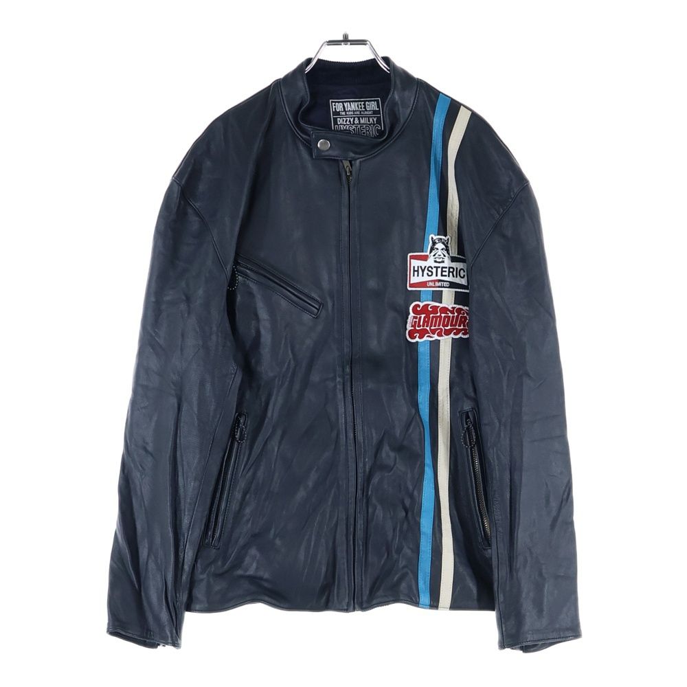 ヒステリックグラマー　レザージャケット　ネイビー HYSTERIC GLAMOUR (ヒステリックグラマー) ゴートレザー ワッペンロゴ