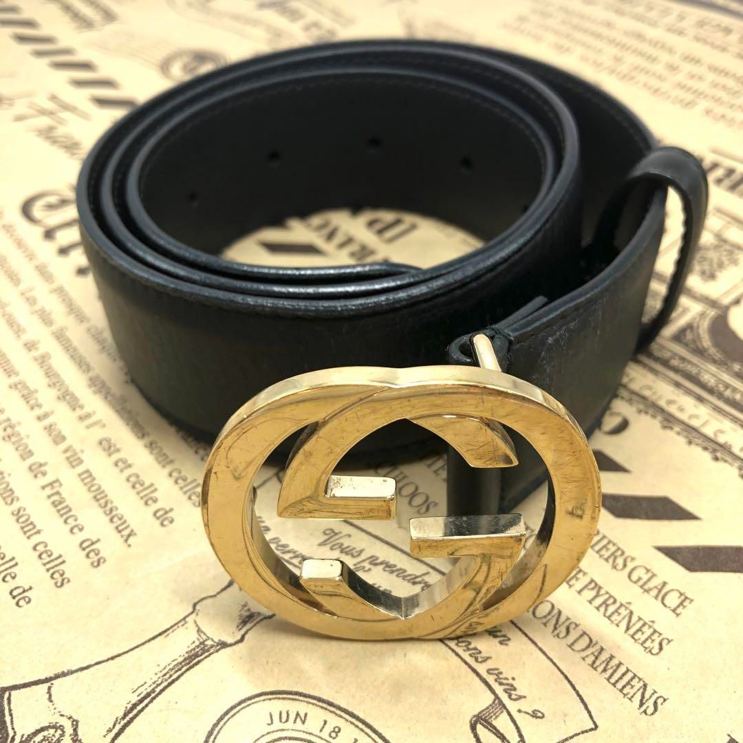 グッチ ベルト インターロッキング GG ゴールドバックルFP388 - メルカリ