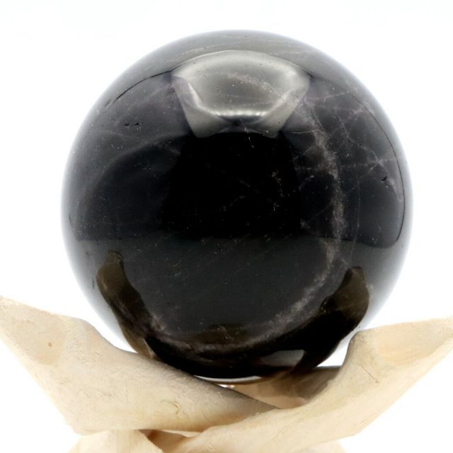 モリオン 黒水晶 丸玉 木製台座付き 直径 70.8mm 山東省産 天然石
