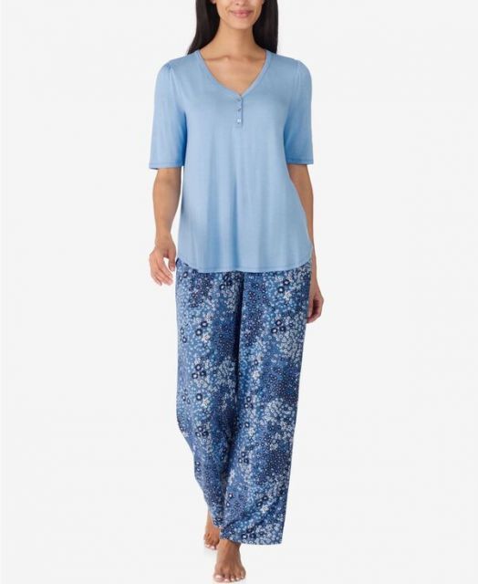 送料無料 エレントレイシー レディース ナイトウェア アンダーウェア Women s 2-Piece V-Neck Top and Pants Pajama Set Light blue