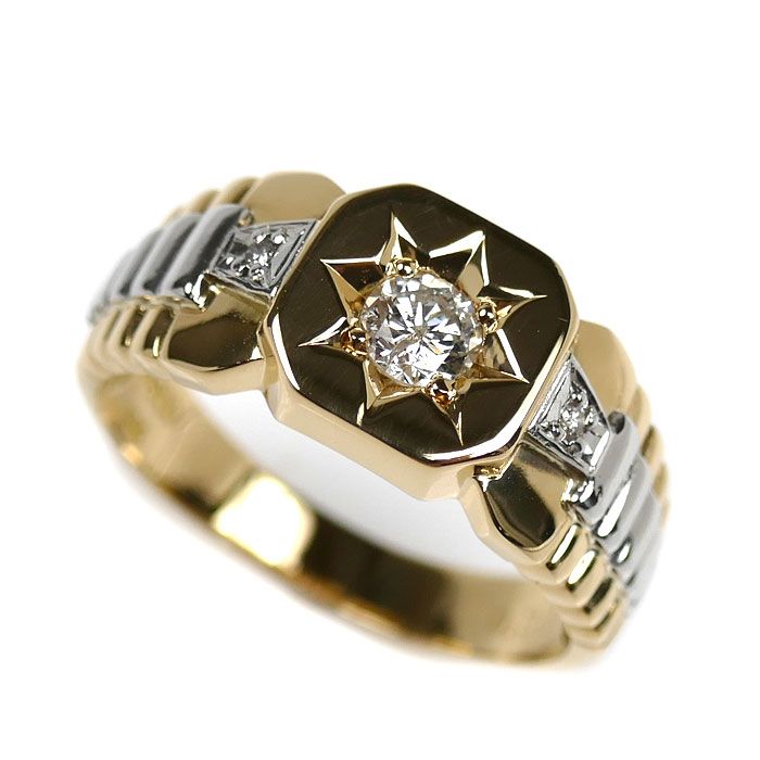 K18YG|Pt900 リング 指輪 ダイヤモンド0.31ct 19.5号 6.5g メンズ